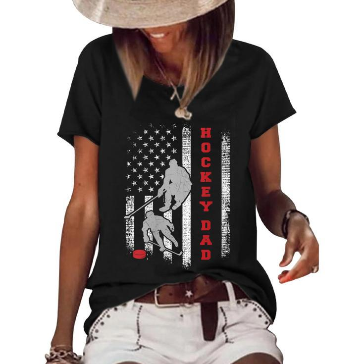 Womens Hockey Dad US American Flag 4Th Of July Gift  Women's Short Sleeve Loose T-shirt