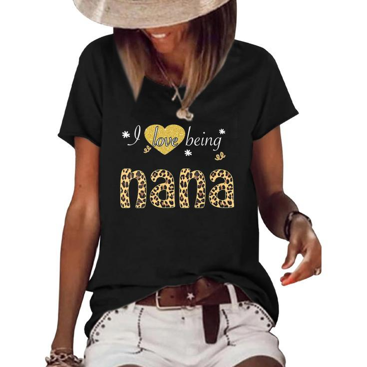 Womens I Love Being Nana Leopard Plaid Tee Gift Women's Short Sleeve Loose T-shirt