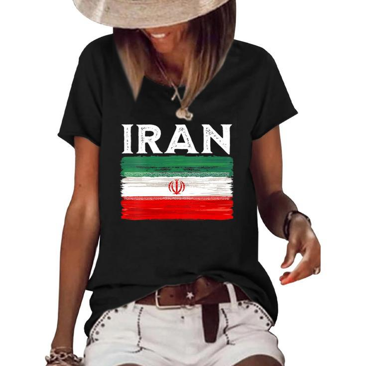 Womens Iran Flag Vintage Iran Flag  Women's Short Sleeve Loose T-shirt