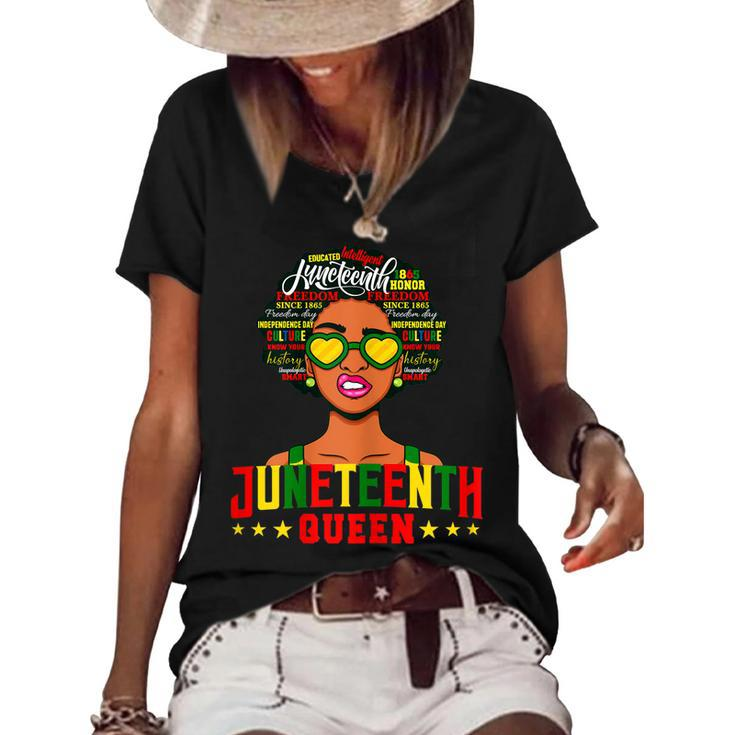Womens Juneteenth Women Natural Afro Queen   Women's Short Sleeve Loose T-shirt