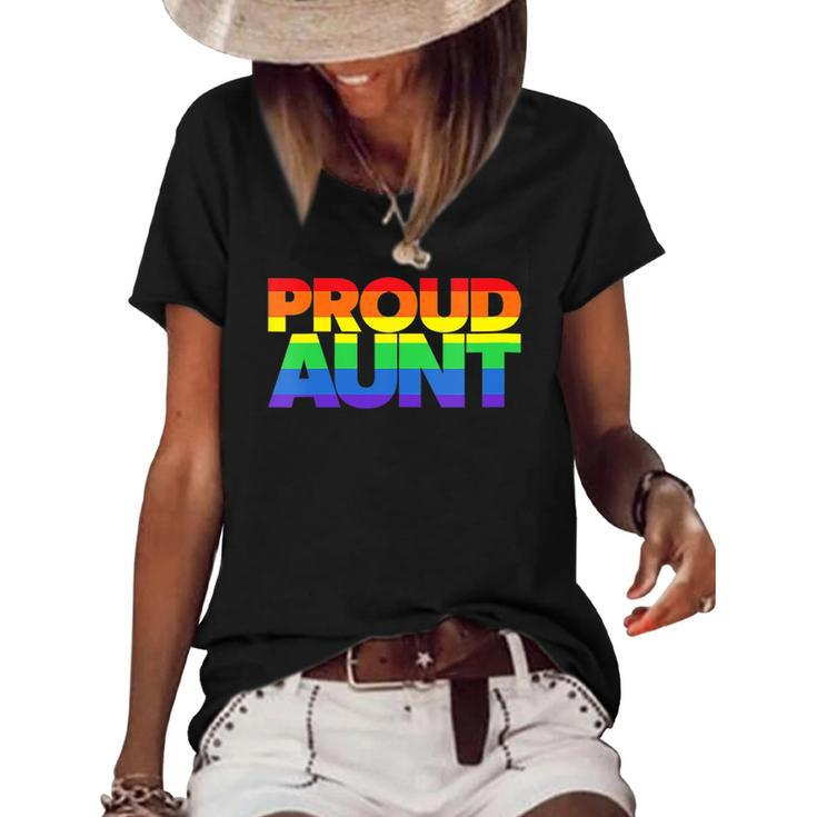 Womens Lgbtq Family Aunt Gay Pride Ally Lgbt Proud Aunt Women's Short Sleeve Loose T-shirt