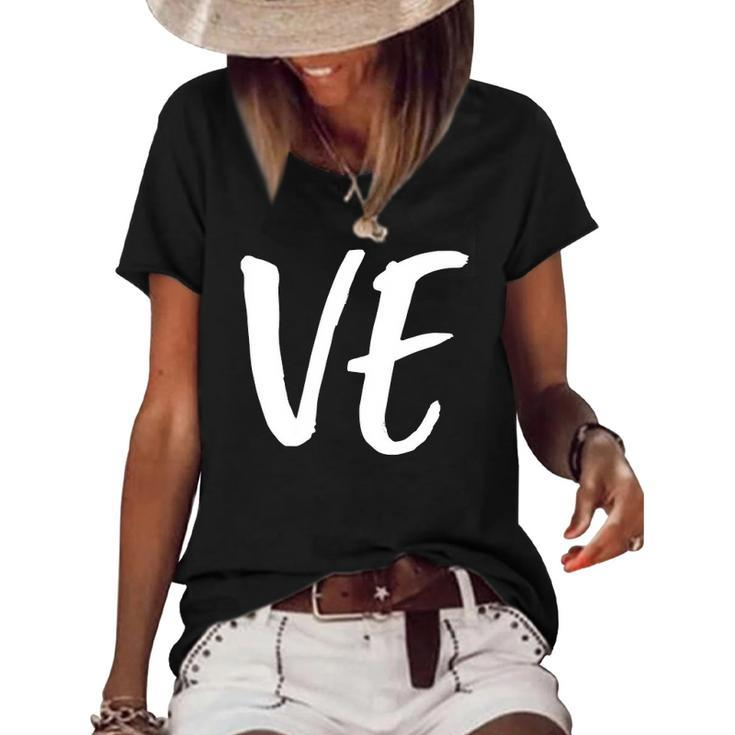 Womens Lo Ve Love Matching Couple Husband Wife Valentines Day Gift Women's Short Sleeve Loose T-shirt