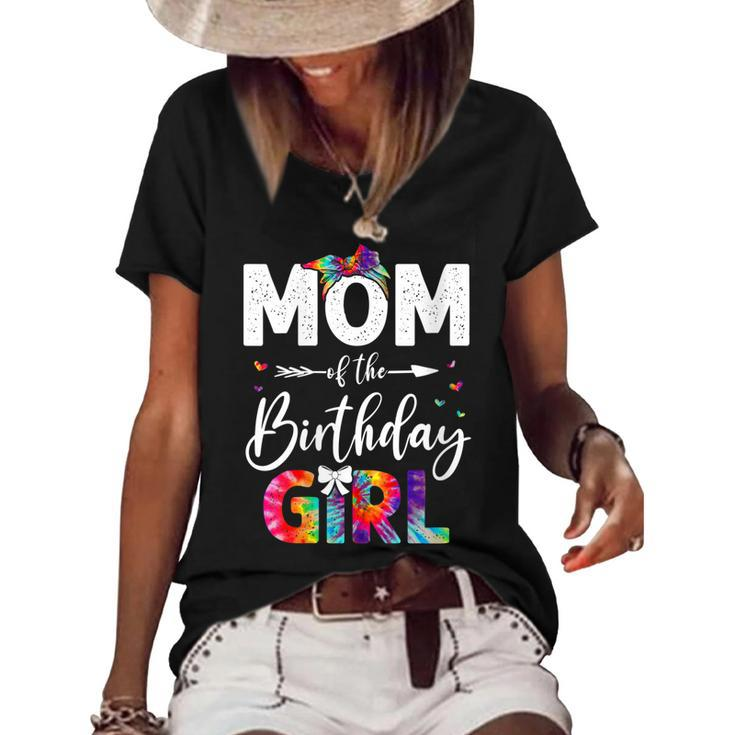 Womens Mb Mom Of The Birthday Girl Mama Mother And Daughter Tie Dye  Women's Short Sleeve Loose T-shirt
