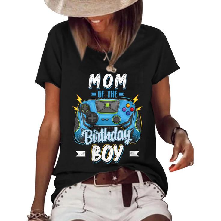 Womens Mom Of The Birthday Boy Matching Family Video Gamer Party  Women's Short Sleeve Loose T-shirt