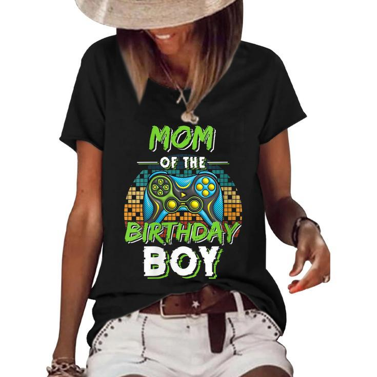 Womens Mom Of The Birthday Boy Matching Video Gamer Birthday Party  Women's Short Sleeve Loose T-shirt