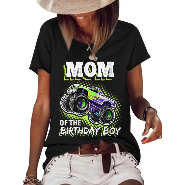 Womens Mom Of The Birthday Boy Monster Truck Birthday Novelty Gift  Women's Short Sleeve Loose T-shirt