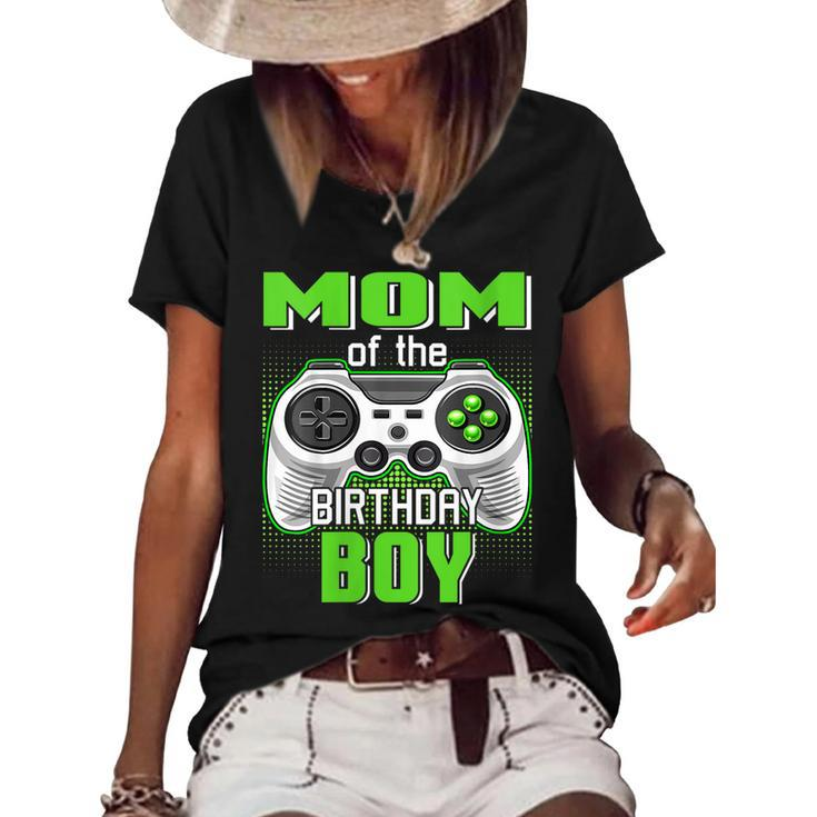 Womens Mom Of The Birthday Boy Video Game B-Day Top Gamer Party  Women's Short Sleeve Loose T-shirt
