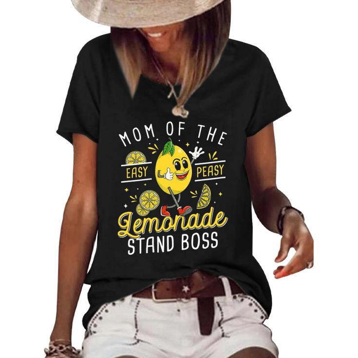 Womens Mom Of The Lemonade Stand Boss Funny Lemon Sell Lemonade Women's Short Sleeve Loose T-shirt