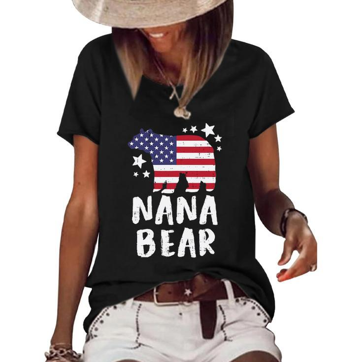 Womens Nana Bear Grandma Us Flag 4Th Of July Matching Family Women Women's Short Sleeve Loose T-shirt