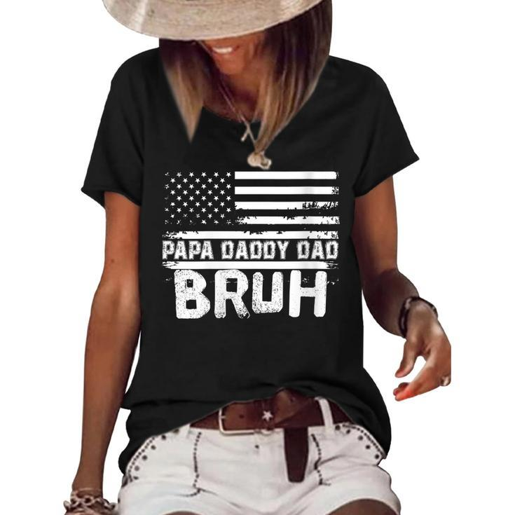 Womens Papa Daddy Dad Bruh Fathers Day 4Th Of July Usa Vintage 2022  Women's Short Sleeve Loose T-shirt