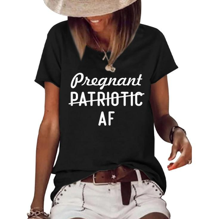 Womens Patriotic Pregnant Af Baby Reveal 4Th Of July Pregnancy Mama  Women's Short Sleeve Loose T-shirt