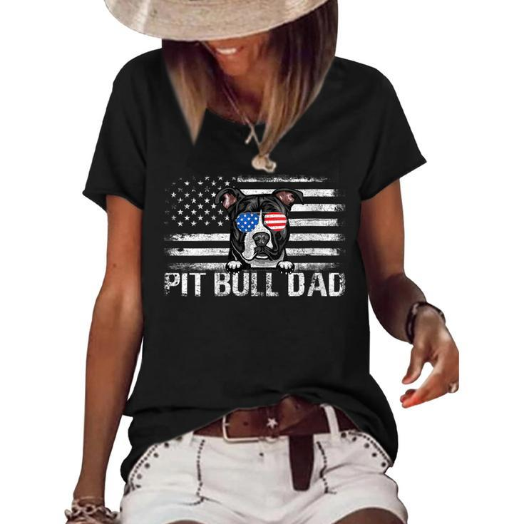 Womens Pit Bull Dad American Flag 4Th Of July Patriotic Gift  Women's Short Sleeve Loose T-shirt