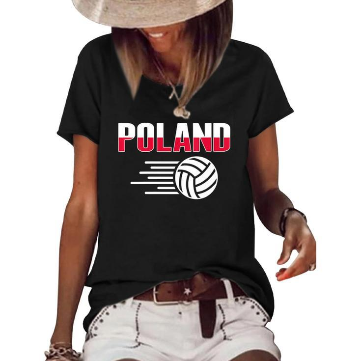 Womens Poland Volleyball Lovers Jersey - Polish Flag Sport Fans  Women's Short Sleeve Loose T-shirt