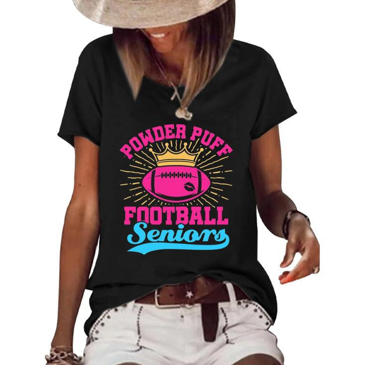 Womens Powder Puff Football Seniors Women's Short Sleeve Loose T-shirt