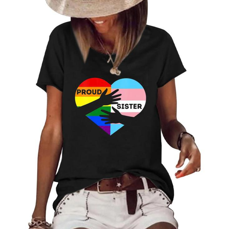Womens Proud Ally Sister Lgbtq Transgender Ally Proud Sister Pride Women's Short Sleeve Loose T-shirt