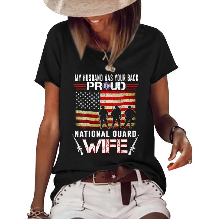 Womens Proud Army National Guard Wife US Military Gift Women's Short Sleeve Loose T-shirt