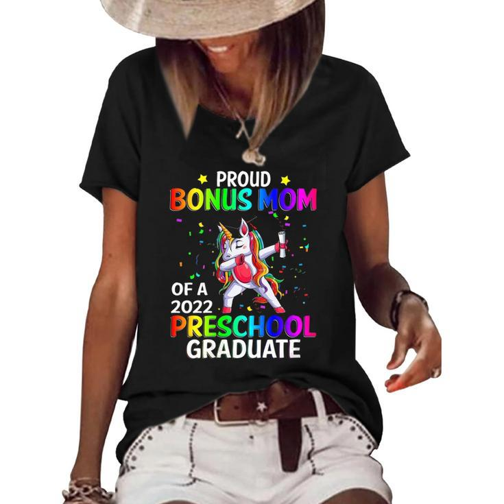 Womens Proud Bonus Mom Of A 2022 Preschool Graduate Unicorn  Women's Short Sleeve Loose T-shirt
