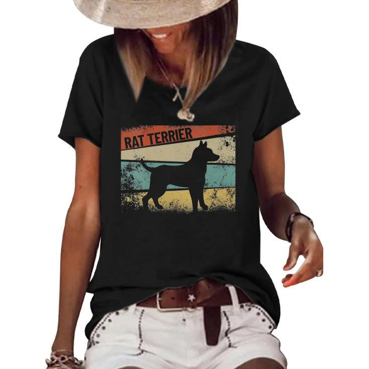Womens Retro Rat Terrier Dog Breed Silhouette Rat Terrier Women's Short Sleeve Loose T-shirt