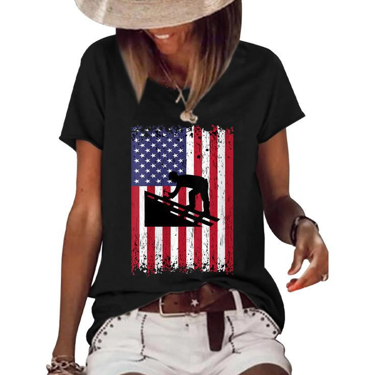 Womens Roofer Dad Usa Flag Patriotic 4Th Of July Gift  Women's Short Sleeve Loose T-shirt