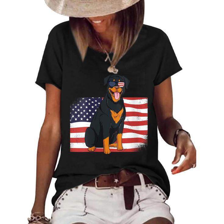 Womens Rottie Dad & Mom American Flag 4Th Of July Usa Rottweiler  Women's Short Sleeve Loose T-shirt