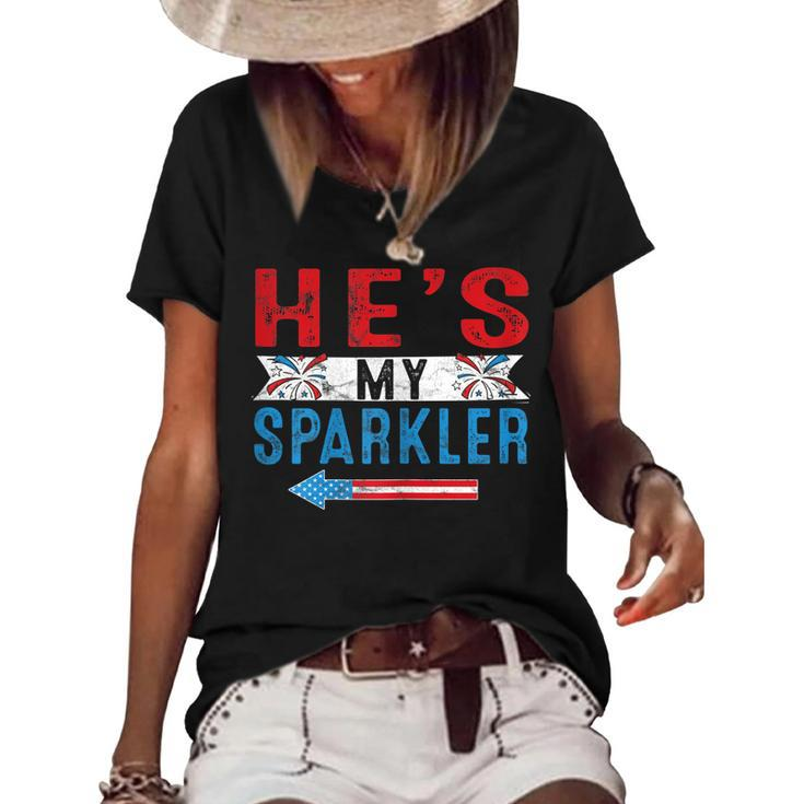 Womens Shes My Firecracker Funny 4Th July Matching Couples For Him  Women's Short Sleeve Loose T-shirt