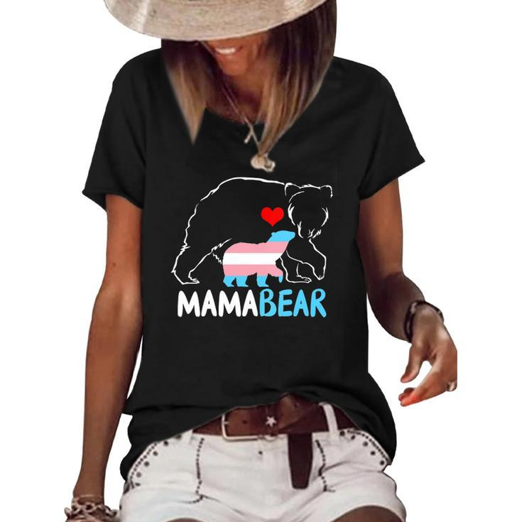 Womens Trans Mama Bear Proud Mom Rainbow Transgender Mothers Day Women's Short Sleeve Loose T-shirt