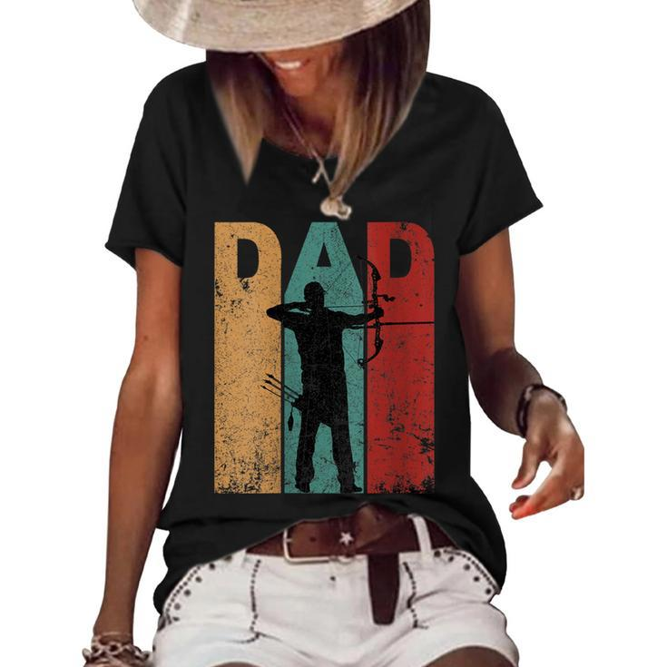 Womens Vintage Archery Dad Fathers Day Archer Daddy 4Th Of July  Women's Short Sleeve Loose T-shirt