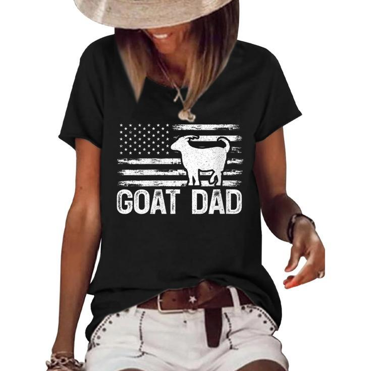 Womens Vintage Goat Dad Retro American Flag Goat 4Th Of July  Women's Short Sleeve Loose T-shirt