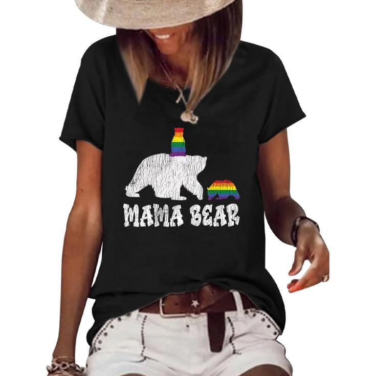 Womens Vintage Mama Bear Pride Mother Teens Mom Lesbian Gay Lgbtq Women's Short Sleeve Loose T-shirt