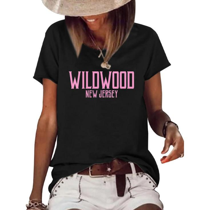 Womens Wildwood New Jersey Nj Vintage Text Pink Print Women's Short Sleeve Loose T-shirt