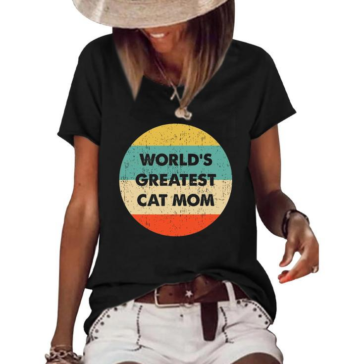 Worlds Greatest Cat Mom Vintage Retro Women's Short Sleeve Loose T-shirt