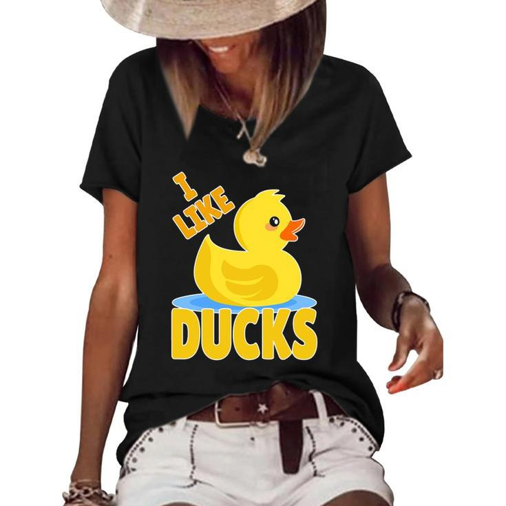 Yellow Rubber Duck Squeaker Duck I Like Ducks Women's Short Sleeve Loose T-shirt
