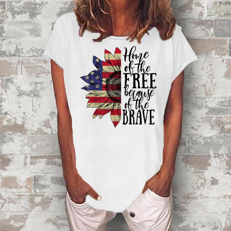 4Th Of July Sunflower Home Of The Free Because Of The Brave Women's Loosen T-shirt
