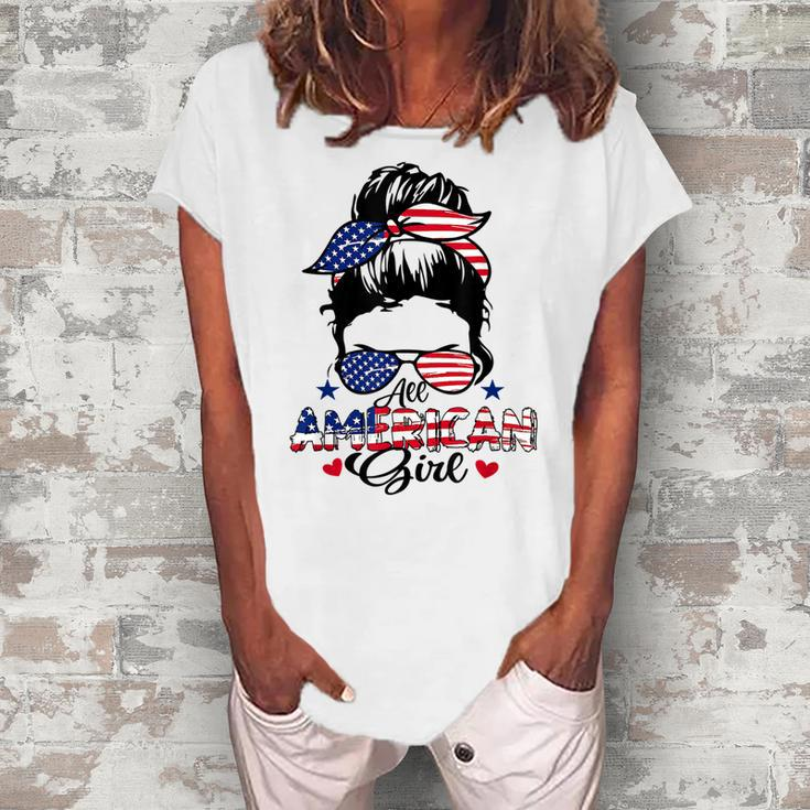 All American Girls 4Th Of July Messy Bun Patriotic Women's Loosen T-shirt