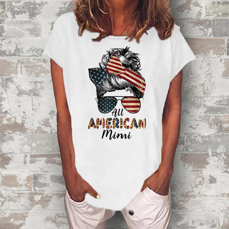All American Mimi Messy Bun Matching Family 4Th Of July Mom Women's Loosen T-shirt