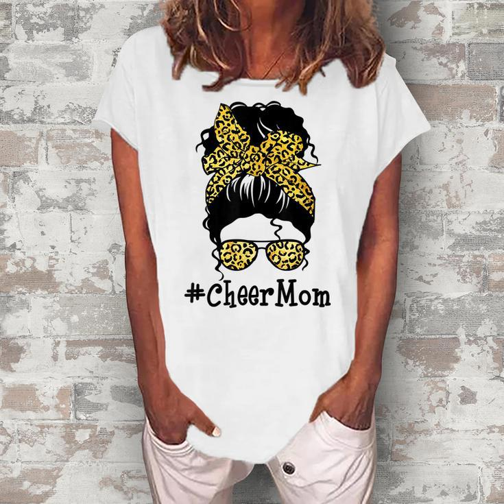 Cheer Mom Leopard Messy Bun Cheerleader V2 Women's Loosen T-shirt