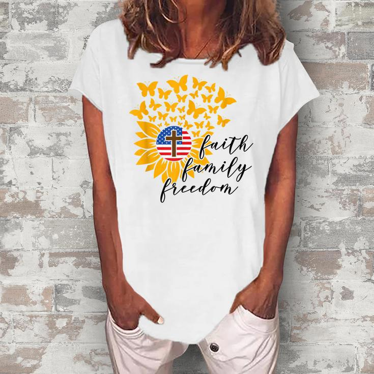 Faith Family Freedom Christian Patriot Sunflower 4Th Of July Women's Loosen T-shirt