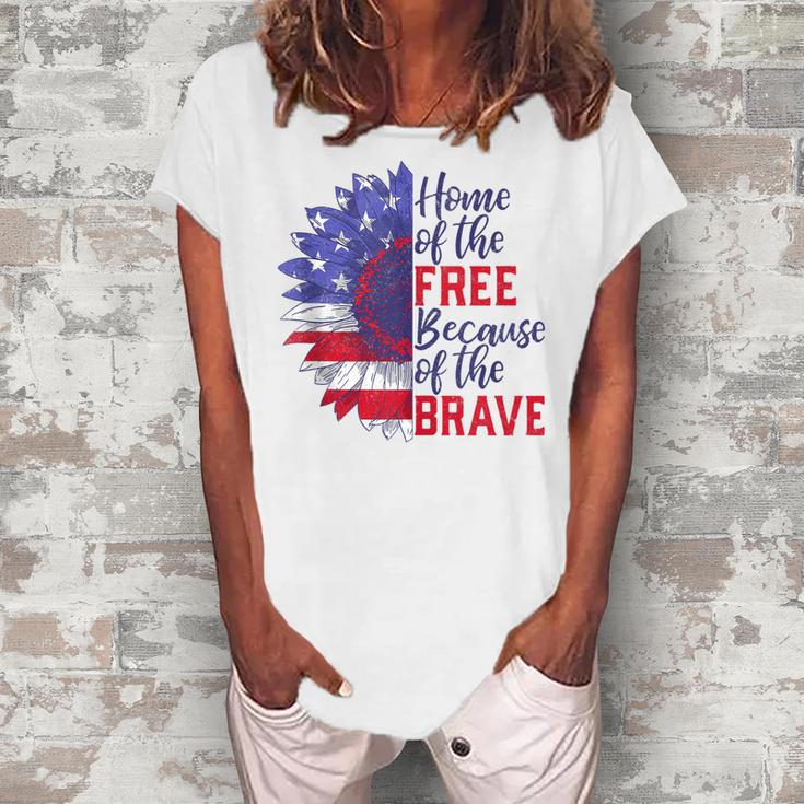 Home Of The Free Because Of The Brave Sunflower 4Th Of July Women's Loosen T-shirt