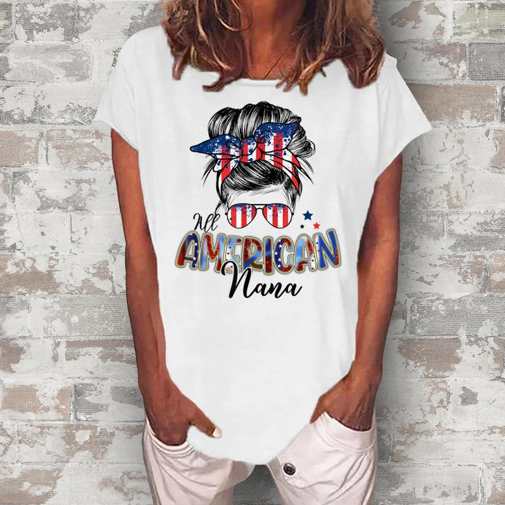 Patriotic Nana 4Th Of July Messy Bun Independence Day Women's Loosen T-shirt