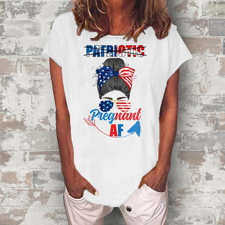 Womens Patriotic Pregnant Af Baby Reveal 4Th Of July Pregnancy V2 Women's Loosen T-shirt