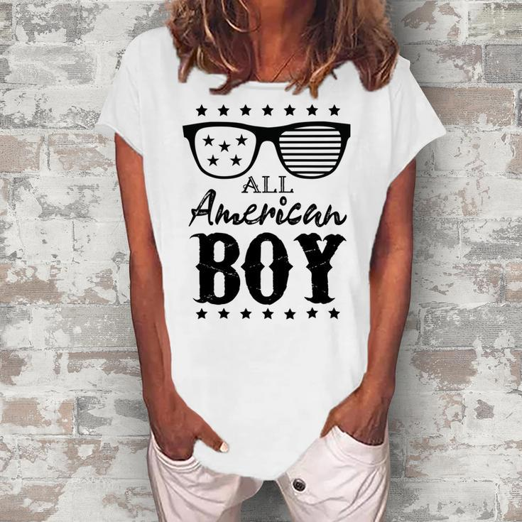 All American Boy 4Th Of July Boys Kids Sunglasses Family  Women's Loosen Crew Neck Short Sleeve T-Shirt