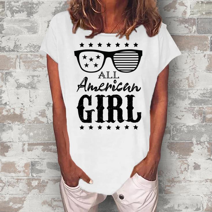 All American Girl 4Th Of July Family Matching Sunglasses  Women's Loosen Crew Neck Short Sleeve T-Shirt