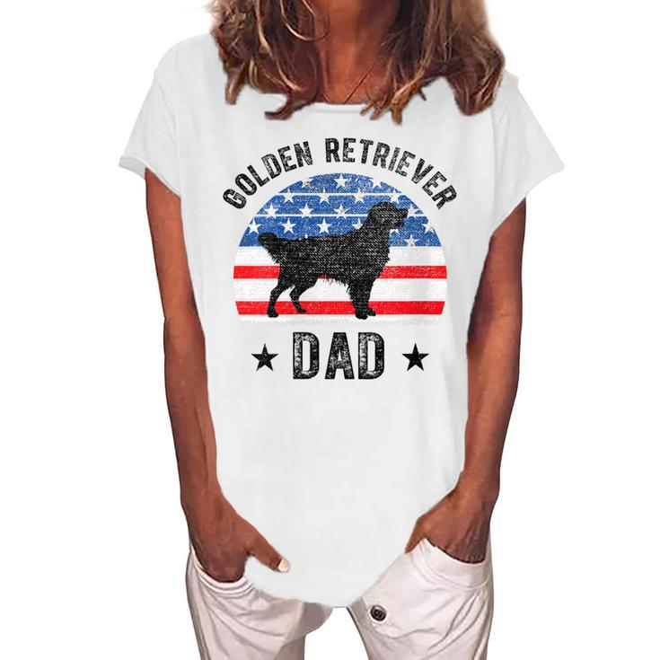 Womens American Flag Golden Retriever Dad 4Th Of July Women's Loosen T-shirt
