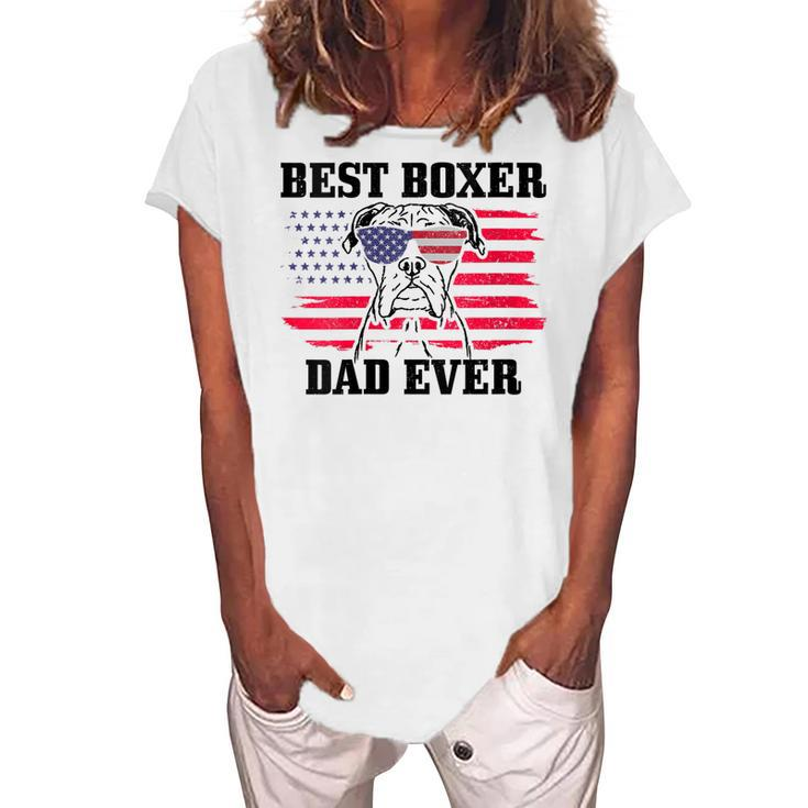 Womens Best Boxer Dad Ever Dog Patriotic 4Th Of July American Flag Women's Loosen T-shirt
