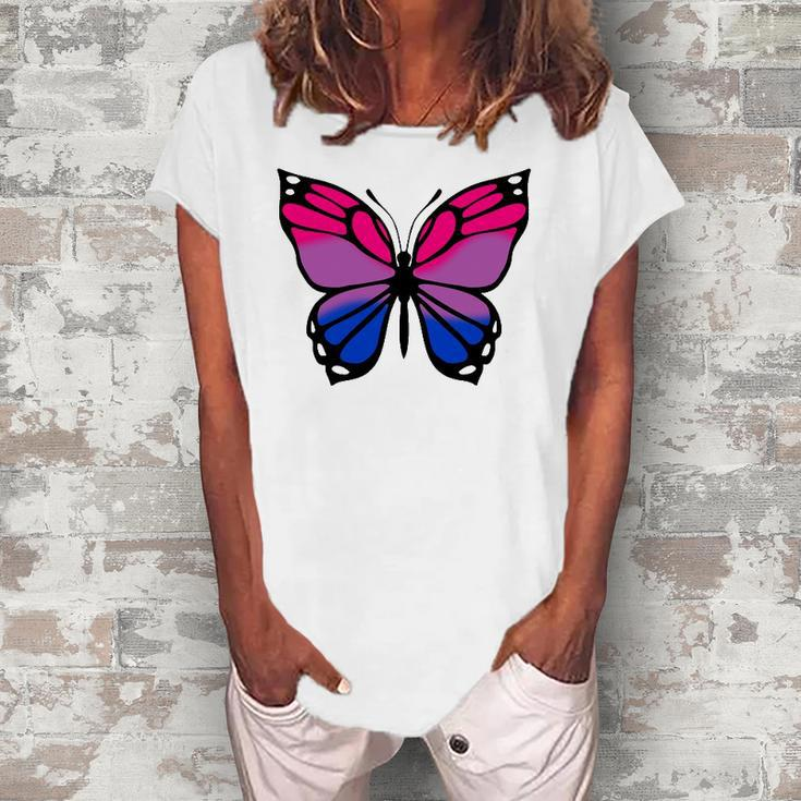 Butterfly With Colors Of The Bisexual Pride Flag Women's Loosen T-Shirt