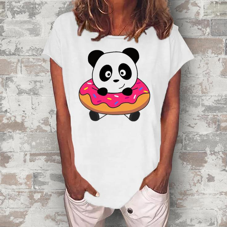 Cute Panda Bear Pandas Donut Sprinkles Women's Loosen Crew Neck Short Sleeve T-Shirt