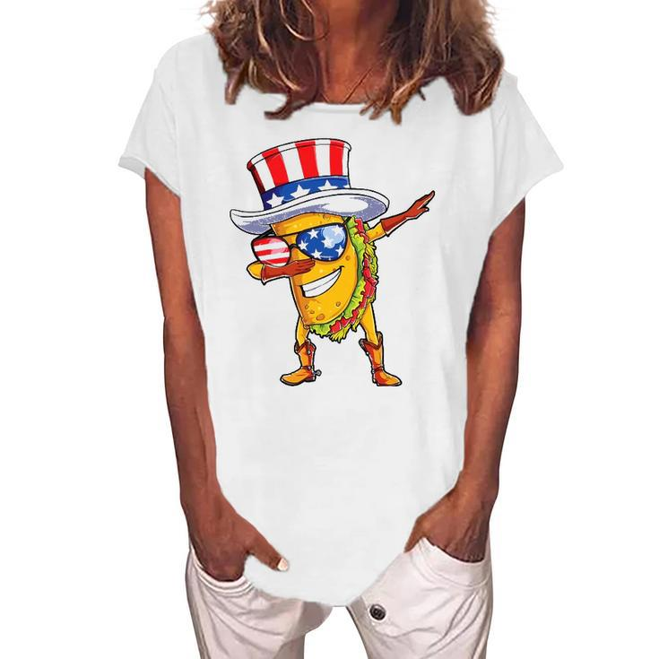Dabbing Uncle Sam Taco 4Th Of July Kids Boys Girls Women's Loosen T-Shirt