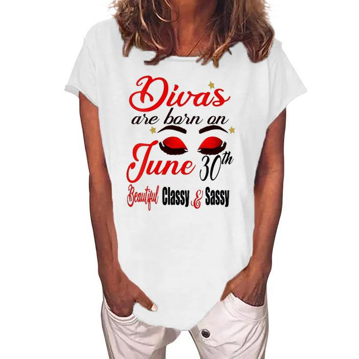 Womens Divas Are Born On June 30Th Cancer Girl Astrology June Queen V Neck Women's Loosen T-Shirt