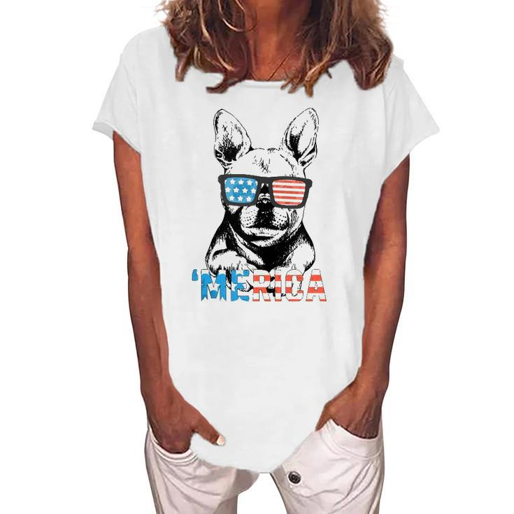 Frenchie Merica Boys Girls Dog Lover 4Th July Women's Loosen T-Shirt