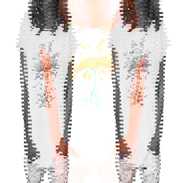 Frog On Flowers Nature Flower Leaves Petals Women's Loosen T-Shirt